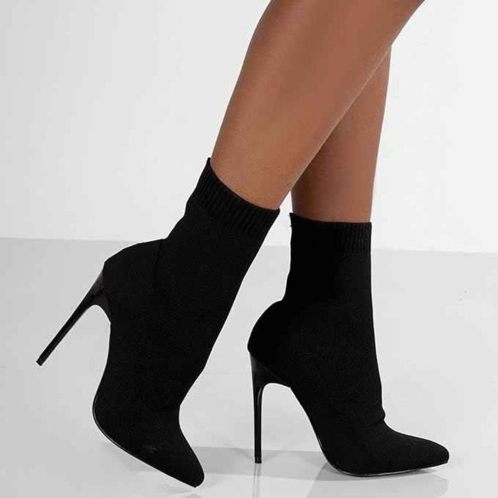 Black Lycra Sock Heel Booties